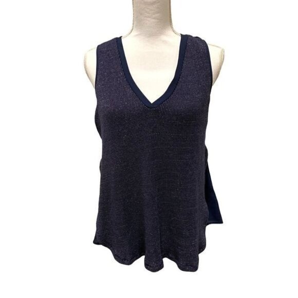 Anthropologie Deletta Women's Blouse Top Small Navy Sparkle Layered Sleeveless - Picture 4 of 13